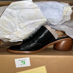 Sofft black leather slide on heels, size 8.5